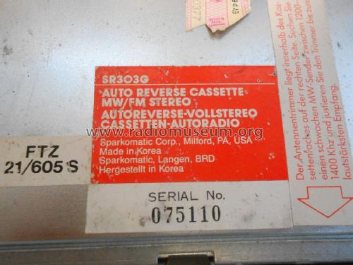 Auto Reverse Cassette MW/FM Stereo SR303G; Sparkomatic (ID = 2191622) Autoradio