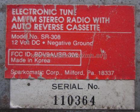 Cassette Electronic AM FM Stereo SR-308; Sparkomatic (ID = 1819311) Autoradio