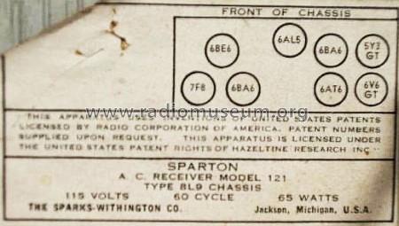 Sparton 121 Ch= 8L9; Sparks-Withington Co (ID = 182720) Radio