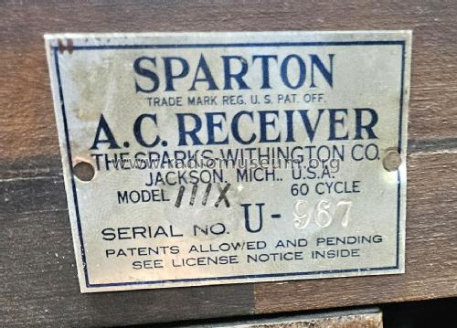 Sparton 111-X ; Sparks-Withington Co (ID = 3056650) Radio