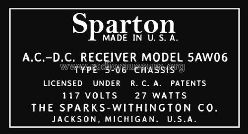 Sparton 5-AW-06 Ch= 5-06; Sparks-Withington Co (ID = 2806283) Radio