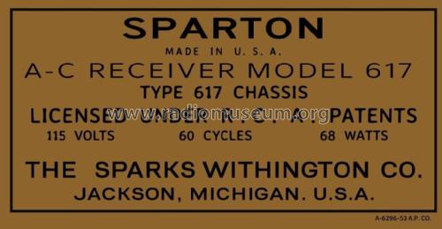 Sparton 617 ; Sparks-Withington Co (ID = 2783653) Radio