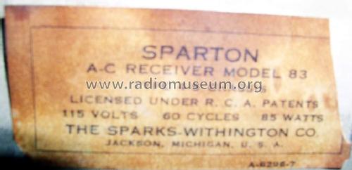 Sparton 83 Ch = 4-8; Sparks-Withington Co (ID = 817537) Radio