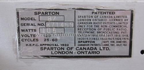 87 ; Sparton of Canada; (ID = 1417087) Radio