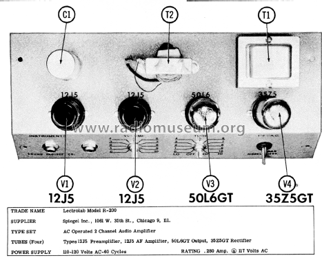 Lectrolab 2 Channel Audio Amplifier Ch= R-200; Spiegel Inc. (ID = 1847766) Ampl/Mixer