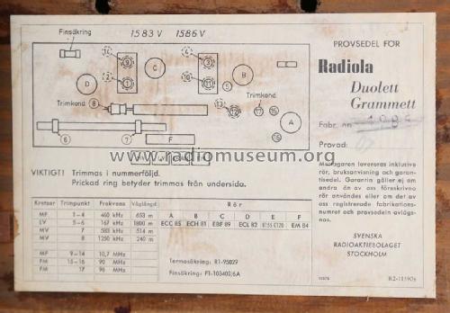 Radiola Grammett 1586V; SR, Svenska (ID = 2667445) Radio