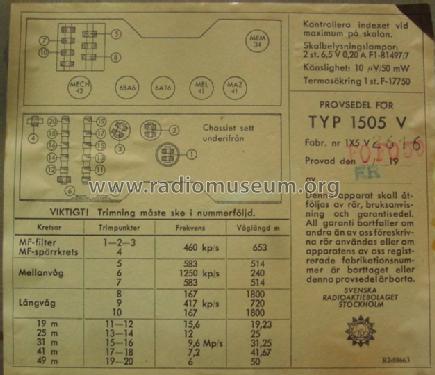 Radiola Operett 1505V; SR, Svenska (ID = 656210) Radio