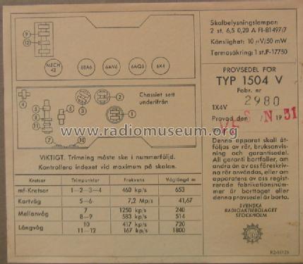 Radiola Polkett 1504V; SR, Svenska (ID = 489281) Radio