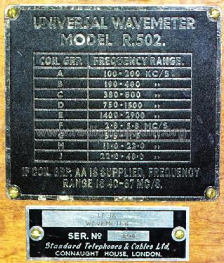 Universal Wavemeter R502 ; Standard Telephones (ID = 2298852) Equipment