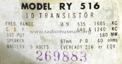 Champion 10 Transistor RY-516; Star-Lite (ID = 1308115) Radio