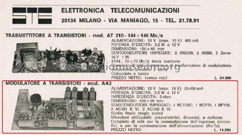 Modulatore a Transistori AA3; STE s.r.l.; Milano (ID = 2797573) Amateur-D