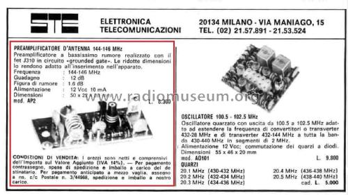 Preamplificatore d'Antenna 144-146 MHz AP2; STE s.r.l.; Milano (ID = 3042403) Amateur-D