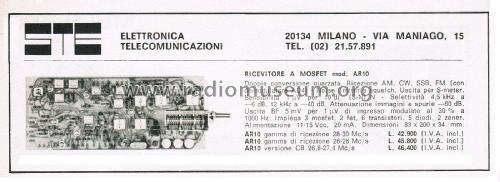 Ricevitore a Mosfet AR10; STE s.r.l.; Milano (ID = 2755198) Amateur-R