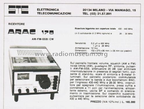 Ricevitore Bigamma AM-FM-SSB/CW Arac 170; STE s.r.l.; Milano (ID = 2743368) Amateur-R