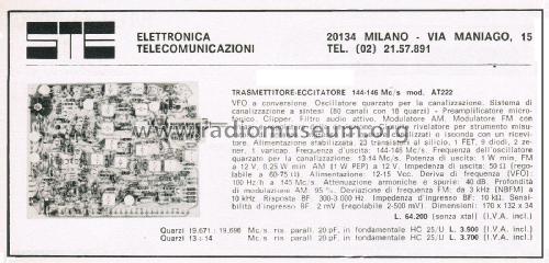 Trasmettitore-Eccitatore 144/146 AT222; STE s.r.l.; Milano (ID = 2755302) Amateur-T