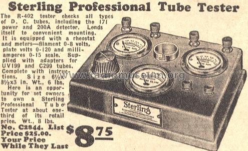 Tube Tester R-402 ; Sterling Manuf. Co.; (ID = 241688) Equipment