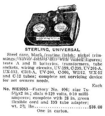 Universal Tube Tester R-406; Sterling Manuf. Co.; (ID = 1955203) Equipment