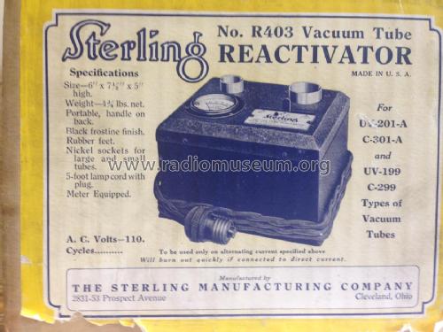 Vacuum Tube Reactivator R-403; Sterling Manuf. Co.; (ID = 1930258) Equipment