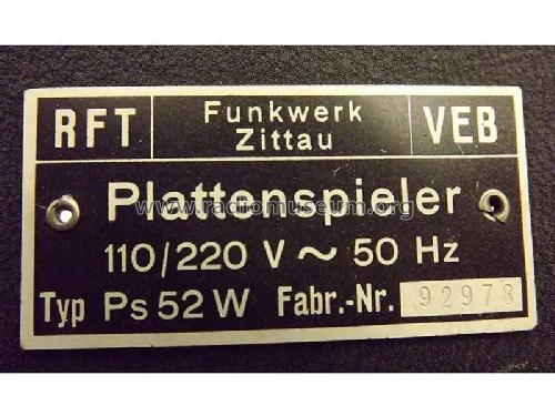 Plattenspieler Ps52W; Funkwerk Zittau, VEB (ID = 1758967) Reg-Riprod