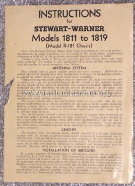 1811 Ch= R-181; Stewart Warner Corp. (ID = 2791641) Radio