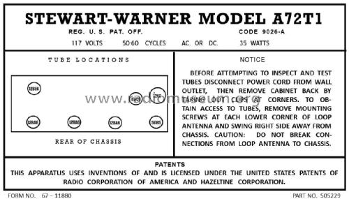A72T1 Ch= 9026A; Stewart Warner Corp. (ID = 2930736) Radio