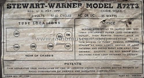A72T3 Ch= 9026C; Stewart Warner Corp. (ID = 2820958) Radio