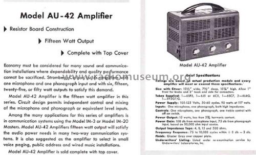 Amplifier AU-42; Stromberg-Carlson Co (ID = 1794655) Ampl/Mixer