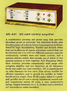 High Fidelity Control Center AR-431; Stromberg-Carlson Co (ID = 2482942) Ampl/Mixer