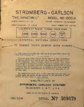 The Dynatomic 1500-H; Stromberg-Carlson Co (ID = 718787) Radio