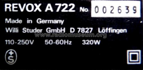 Revox A722; Studer GmbH, Willi (ID = 637119) Ampl/Mixer