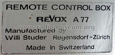 Remote Control Box A 77; Studer-Revox; (ID = 1260303) Misc