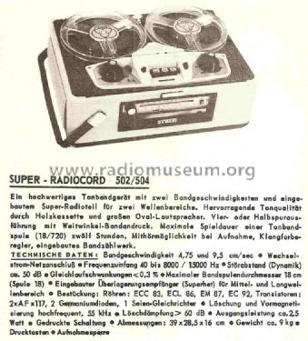 Super - Radiocord 504; Stuzzi Ges. mbH; (ID = 735217) Sonido-V