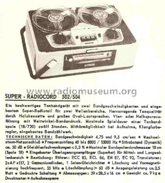 Super - Radiocord 504; Stuzzi Ges. mbH; (ID = 735217) Enrég.-R