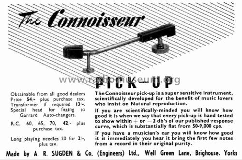 The Connoisseur Pick-Up; Sugden & Co. Ltd., A (ID = 3081035) Microphone/PU