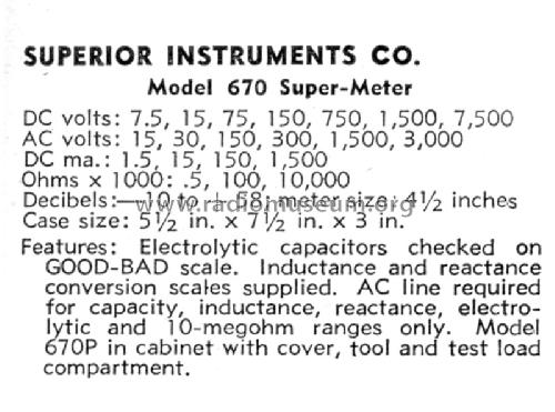 Super-Meter 670; Superior Instruments (ID = 1147109) Equipment