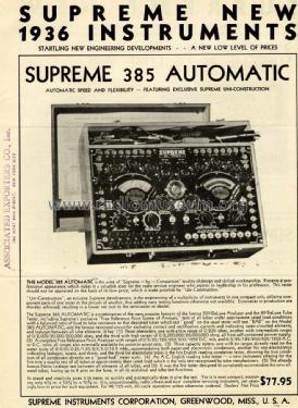 Automatic Tube Tester 385; Supreme Instruments (ID = 1653565) Ausrüstung