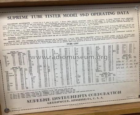 Tube Tester Deluxe 89-D; Supreme Instruments (ID = 3111273) Equipment