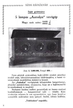 Autodyn 1927; Süss Nándor (ID = 1596709) Radio