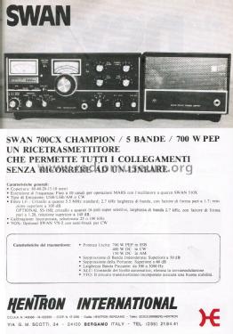 SSB Transceiver 700-CX; Swan Electronics, (ID = 2744911) Amat TRX