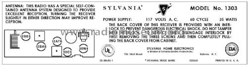 1303 1-631-1 Chassis; Sylvania Hygrade, (ID = 2990389) Radio