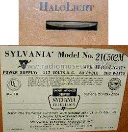 21C502M ; Sylvania Hygrade, (ID = 406165) Television