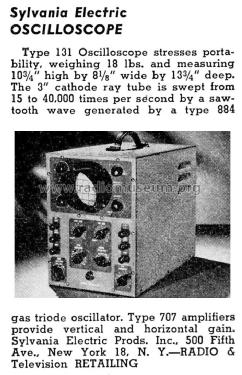 Oscilloscope 131 ; Sylvania Hygrade, (ID = 1216959) Equipment