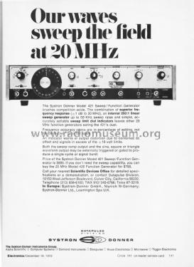 Sweep/Function Generator 421; Systron Donner; (ID = 1989975) Equipment