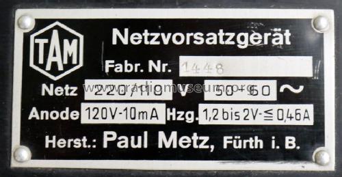 TAM Netzvorsatzgerät ; Metz Transformatoren (ID = 1018745) Power-S
