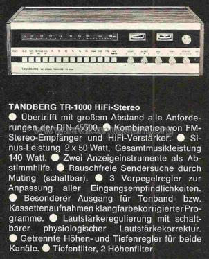 FM Stereo Receiver TR-1000; Tandberg Radio; Oslo (ID = 1043215) Radio