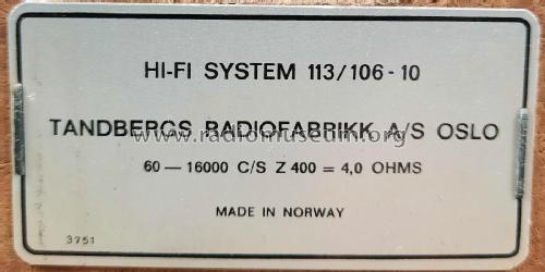 Hi-Fi System 113/106-10; Tandberg Radio; Oslo (ID = 3098137) Speaker-P