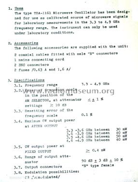 Microwave Oscillator TZA-1161; Távközlési Kutató (ID = 1453626) Equipment