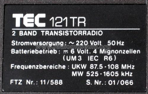 2 Band Transistorradio 121TR; TEC Dieter Beer; (ID = 609500) Radio