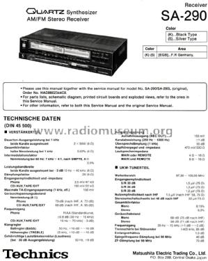 AM/FM Stereo Receiver SA-290; Technics brand (ID = 2045340) Radio