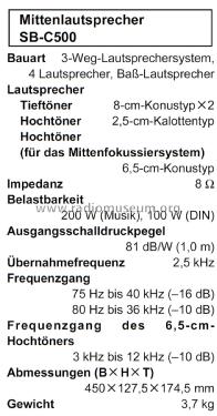 Center Speaker SB-C500; Technics brand (ID = 1911093) Lautspr.-K